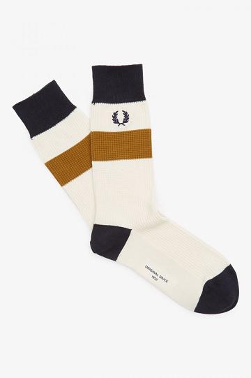 Skarpety Fred Perry Waffle Stripe Damskie Białe | PL 1871CTVE